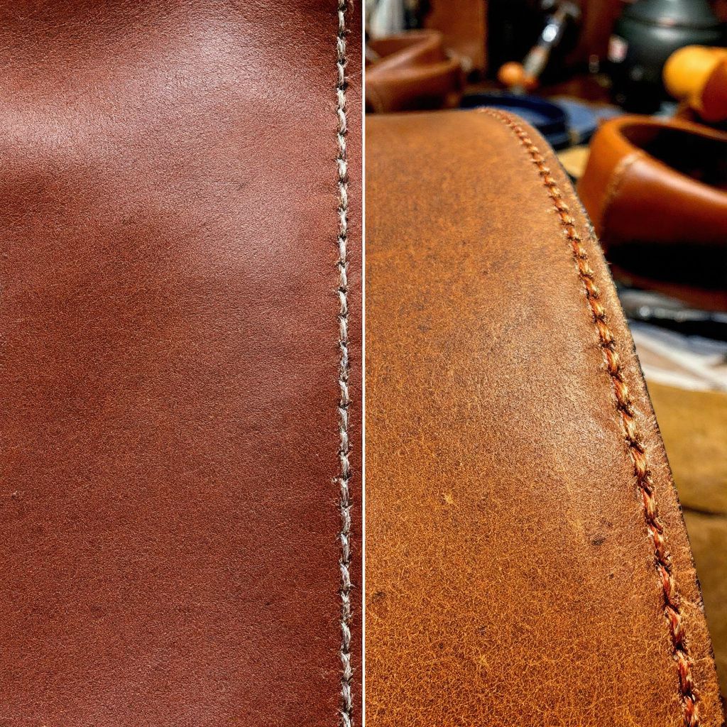 Comparison of handmade leather stitch and machine stitch