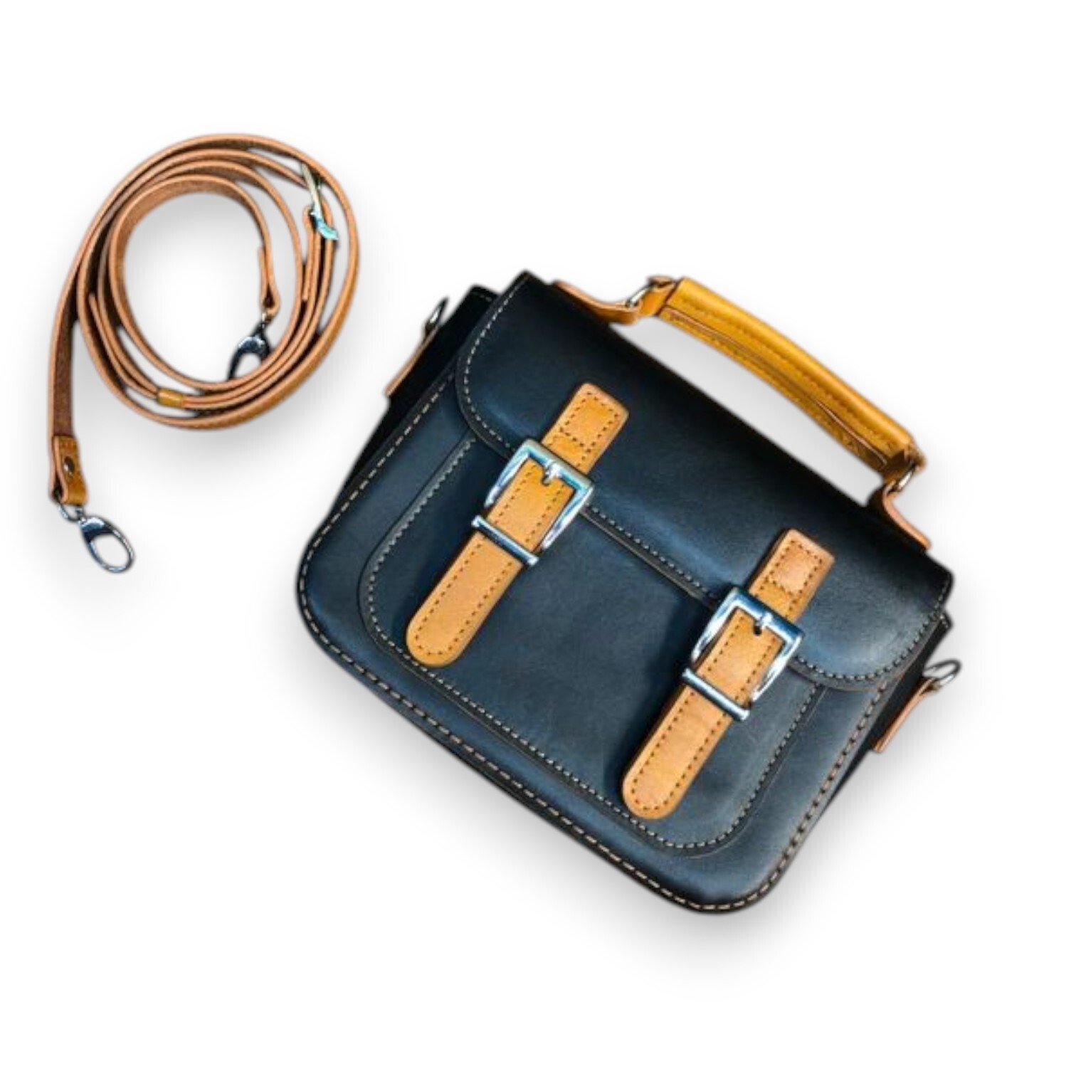 Handcrafted Genuine Cow Leather Shoulder Bag - 19x16cm Minimalist Boutique Handbag