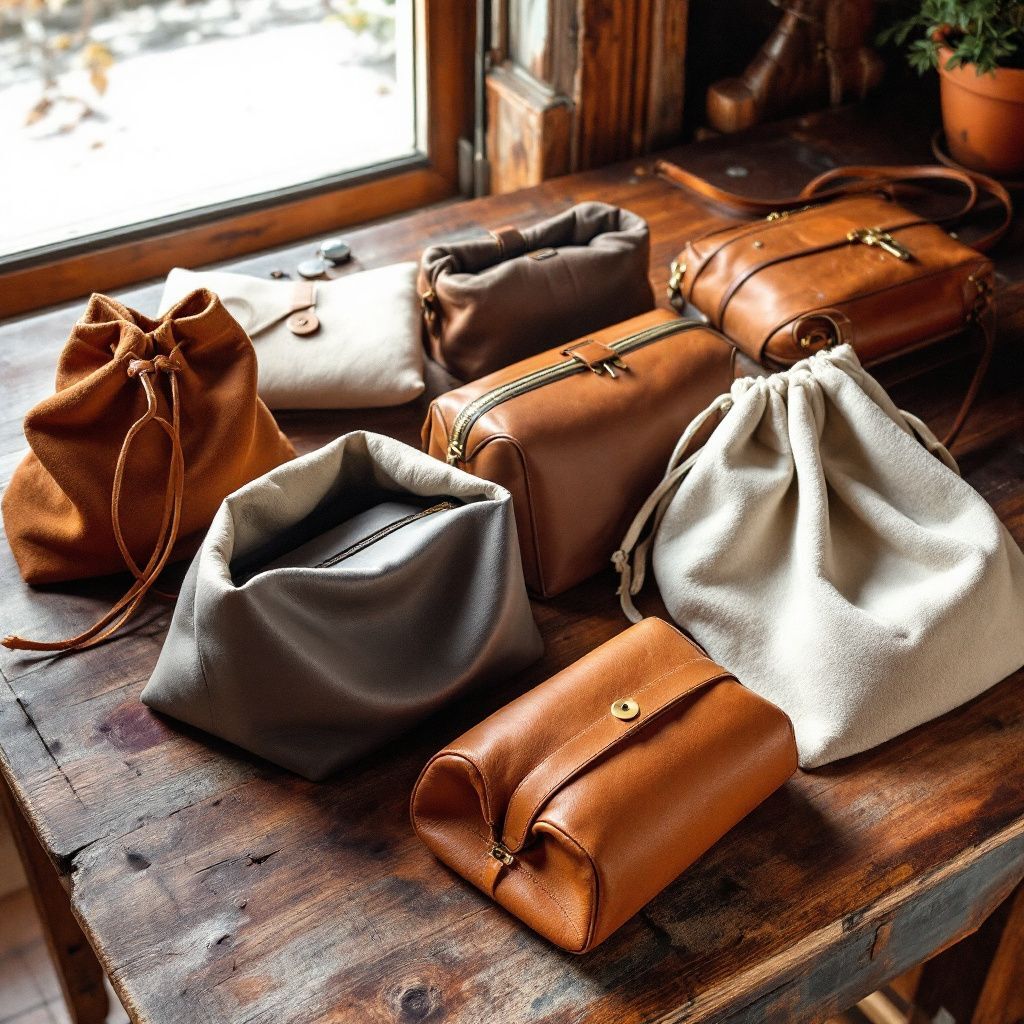 Leather handbags placed inside cotton dust bags